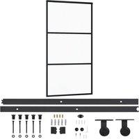 Berkfield Home Sliding Door with Hardware Set ESG Glass&Aluminium 102x205 cm in Black