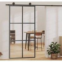 Berkfield Home Sliding Door with Hardware Set ESG Glass&Aluminium 102x205 cm in Black