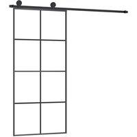 Berkfield Home Sliding Door with Hardware Set 90x205 cm ESG Glass&Aluminium in Black
