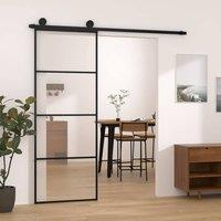 Berkfield Home Sliding Door with Hardware Set 76x205 cm ESG Glass&Aluminium in Black