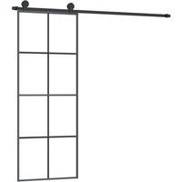 Berkfield Home Sliding Door with Hardware Set 76x205 cm ESG Glass&Aluminium in Black