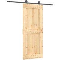Berkfield Home Sliding Door with Hardware Set 85x210 cm Solid Wood Pine in Light Tan