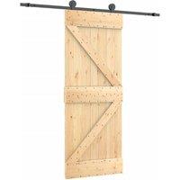 Berkfield Home Sliding Door with Hardware Set 70x210 cm Solid Wood Pine in Light Brown