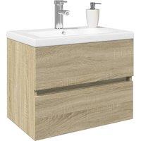 Berkfield Home Durable 2 Piece Bathroom Furniture Set Ceramic & Engineered Wood in Natural