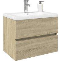 Berkfield Home Durable 2 Piece Bathroom Furniture Set Ceramic & Engineered Wood in Brown