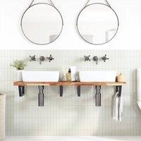 Berkfield Home Elegant Basin Shelf Wall Mounted Steel & Solid Wood Acacia in Brown