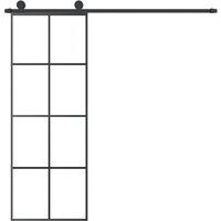 Berkfield Home Sliding Door with Hardware Set 76x205 cm ESG Glass&Aluminium in Black