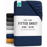 Grace Premium Microfiber 40cm Extra Deep Pocket Fitted Sheets in Navy | Size: King Fitted