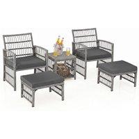 Costway 5PCS Patio Wicker Sofa Set Rattan Conversation Set w/ Seat & Cushions in Grey