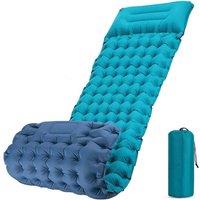 FLAVORA Self Inflating Camping Mat 9cm Thick with Pillow Travel Hiking Roll in Blue