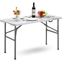 EONLION 4ft Camping Heavy Duty Folding Trestle Table in White | Size: 100 cm