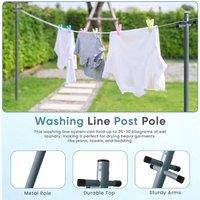 EONLION 2.4m Extendable Clothes Washing Line Post in Grey | Size: 100 cm