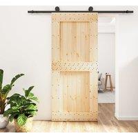 Berkfield Home Sliding Door with Hardware Set 90x210 cm Solid Wood Pine in Brown