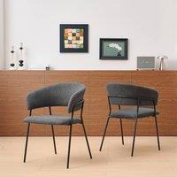 SONARA Set of 2 Curved Dining Chair with Sleek One-Piece Metal Frame in Dark Grey