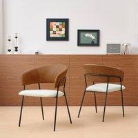 SONARA Set of 2 Curved Dining Chair with Sleek One-Piece Metal Frame in Brown
