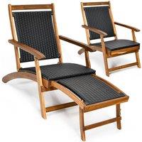 Costway Folding Acacia Wood Lounge Chair with Retractable Footrest in Dark Brown