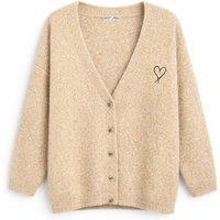 MixRay Women's Oversized Knit Cardigan with Heart Detail in Camel