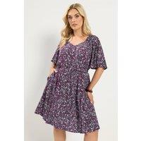 Yours Women's Ditsy Floral Smock Mini Dress in Purple | Size: 26-28