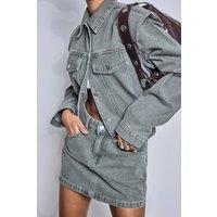 EGO Women's Long Sleeve Shoulder Pads Denim Jacket in Dark Grey | Size: 6