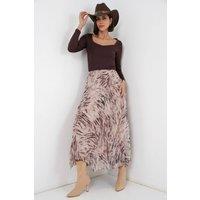 Big Dart Women's Asymmetrical Patterned Maxi Skirt in Beige
