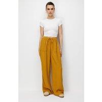 MixRay Women's Mid Waist Straight Leg Cotton Pants with Tie Closure in Amber | Size: Small
