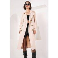 Big Dart Women's Belted Long Trench Coat in Dusty Pink | Size: Medium