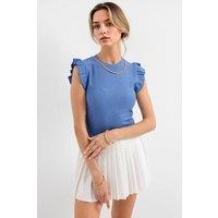 Big Dart Women's Ribbed Sleeveless Crew Neck Blouse in Blue | Size: XL