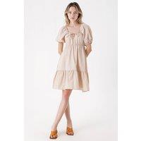 Big Dart Women's Square Neck A-Form Mini Dress with Bow in Beige | Size: Small