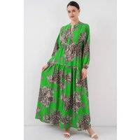 Big Dart Women's Printed V-Neck Maxi Dress with Button Closure in Bright Green | Size: XL