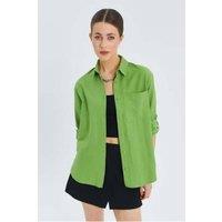 MixRay Women's Long Sleeve Button-Up Shirt with Pocket in Mint | Size: Medium