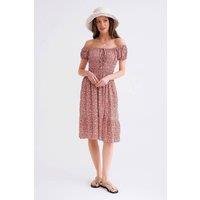 MixRay Women's Off-Shoulder Floral Smocked Waist Puff Sleeve Midi Dress in Terracotta | Size: Large