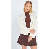 MixRay Women's V-Neck Ribbed Knit Cardigan in Cream