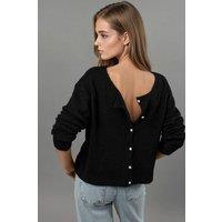 Hiccup Women's Ultra Soft Crew Neck Buttoned Dual-use Cardigan in Black | Size: Large