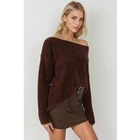Hiccup Women's Boat Neck Relaxed Fit Jumper in Brown
