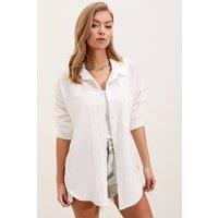 Big Dart Women's Linen Blended Shirt with Button Closure in White | Size: Medium