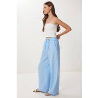 Happiness Istanbul Women's Wide Leg Drawstring Waist Pants with Binding Detail in Burgundy | Size: Large