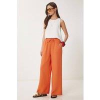 Happiness Istanbul Women's Wide Leg Drawstring Waist Pants with Binding Detail in Orange | Size: Medium