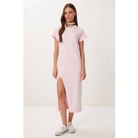 Happiness Istanbul Women's Slim Fit Midi Dress with Side Slit in Baby Pink | Size: Medium
