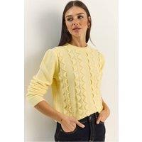 Bianco Lucci Women's Textured Crew Neck Sweater in Yellow