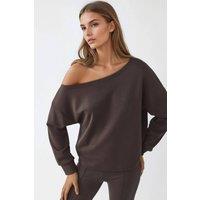 Busem Women's Asymmetrical Collar Relaxed Fit Sweatshirt in Dark Brown | Size: Small