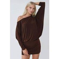 Busem Women's Asymmetrical Collar Fitted Mini Dress in Dark Brown | Size: Small