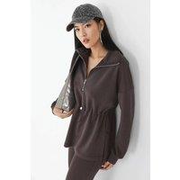 Busem Women's Zipper Collar Sweatshirt with Adjustable Waist in Dark Brown | Size: Large