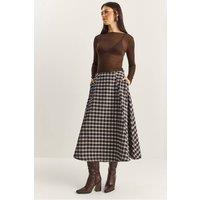 Bianco Lucci Women's High Waist Midi Skirt in Brown | Size: Small