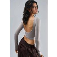 Busem Women's Slim Fit Cropped Blouse with Back Cut-Out in Grey | Size: Medium