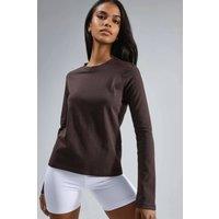 Busem Women's Long Sleeve Crew Neck Basic Blouse in Dark Brown | Size: Small
