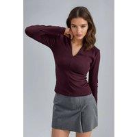 Busem Women's Slim Fit V-Neck Long Sleeve Blouse in Mauve | Size: Medium