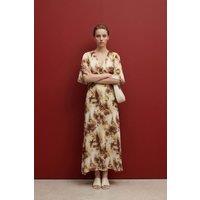 MyFashion Women's Abstract Print Midi Dress in Cream | Size: Small