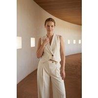 MyFashion Women's Sleeveless Vest & Wide-Leg Trousers Set in Cream | Size: Small