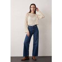MyFashion Women's Textured Acrylic Crop Knit Top in Cream