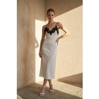 MyFashion Women's Polka Dot Chiffon Maxi Dress in Off-White | Size: Large